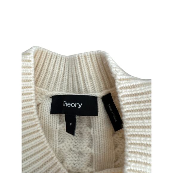 Theory Cream Wool Cashmere Cable Knit Crop Sweater Size P - Picture 3 of 5